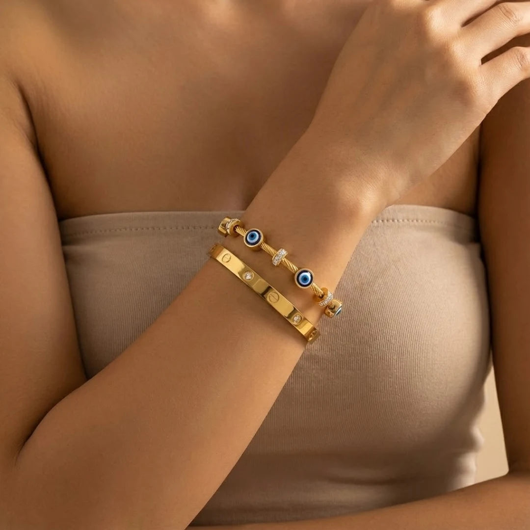18KT Gold Plated Evil Eye + Cartier Chic Combo