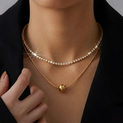 18Kt Gold Plated CZ Tennis & Ball Pendant Necklace