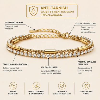 18Kt Gold Plated Double Layer Tennis Bracelet