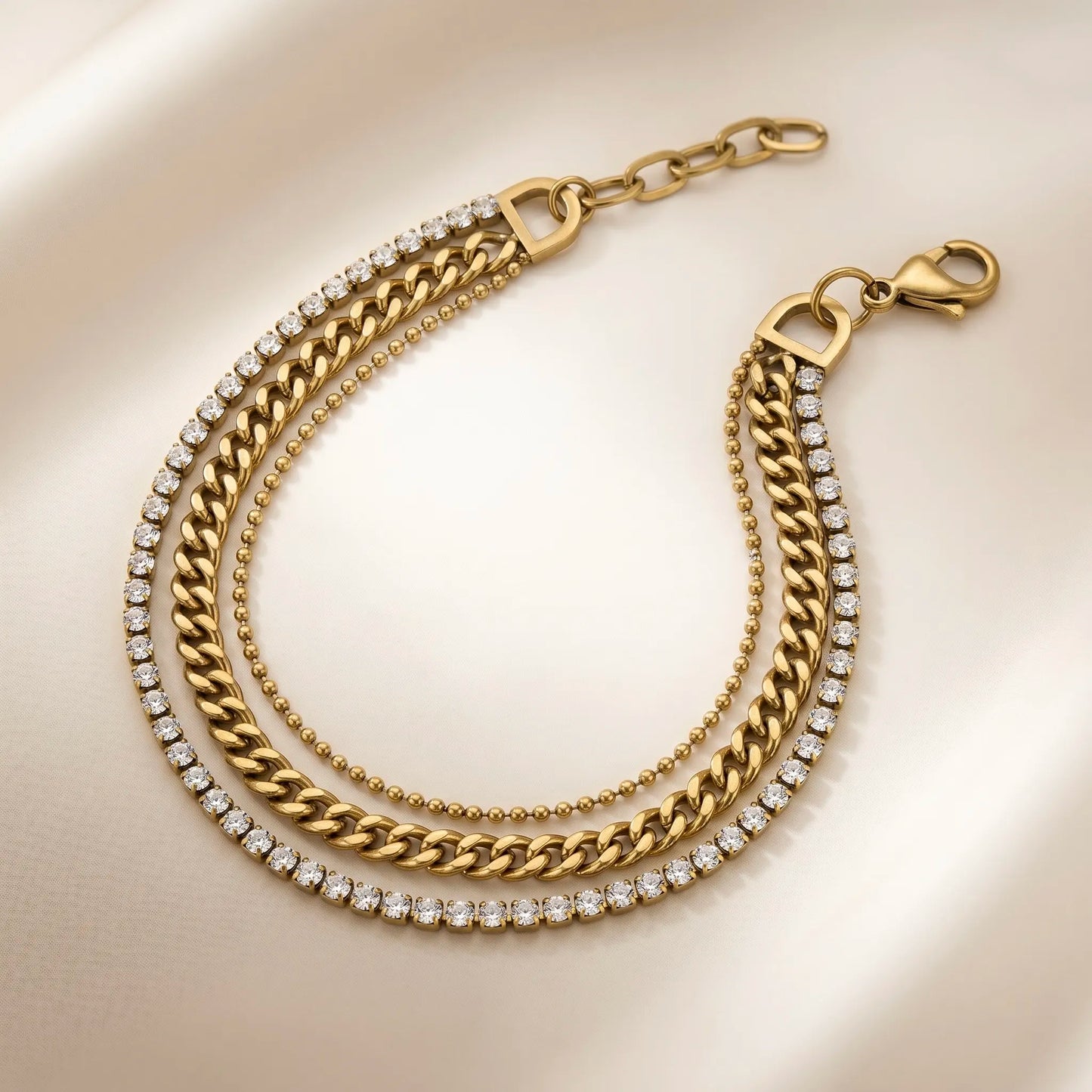 18Kt Gold Plated Triple Layer Chain Bracelet