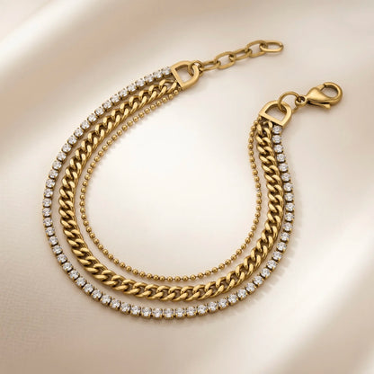 18Kt Gold Plated Triple Layer Chain Bracelet