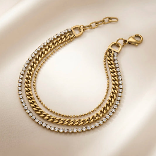 18Kt Gold Plated Triple Layer Chain Bracelet