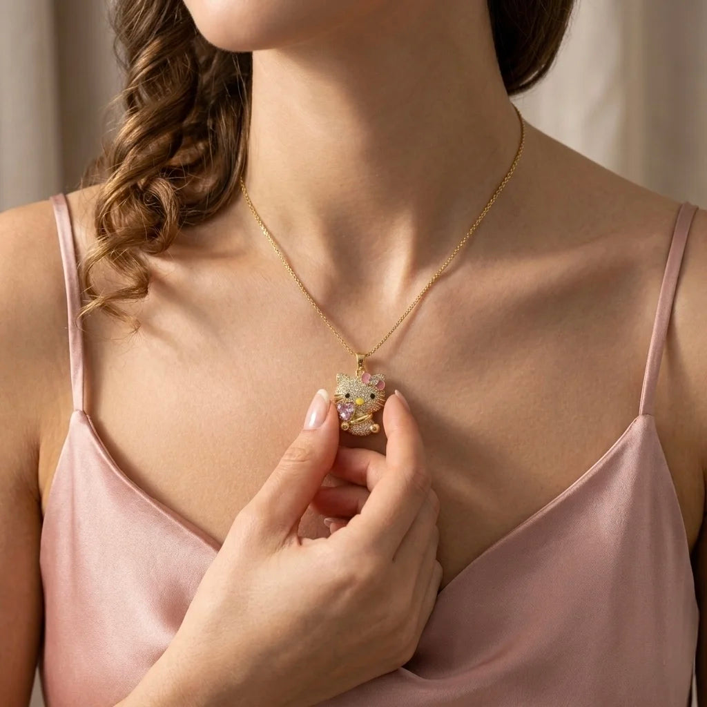 18Kt Gold Plated CZ Kitty Pendant Necklace