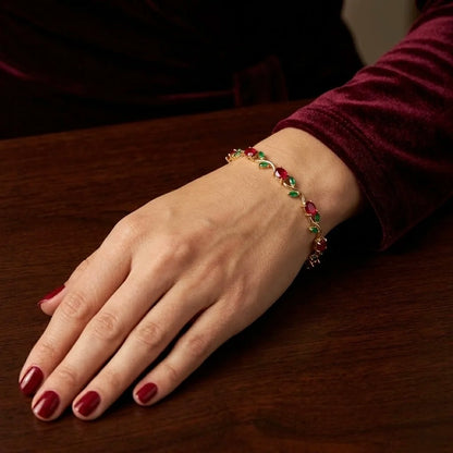 18Kt Gold Plated Ruby & Emerald tulip  Bracelet