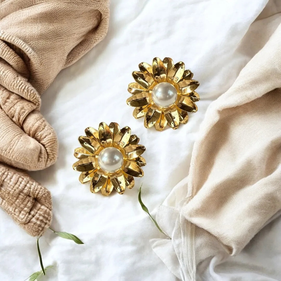Golden Bloom Pearl Studs – 18K Gold Plated