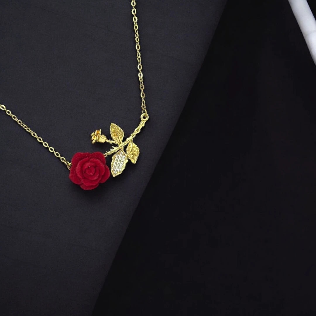Red Rose Gold Stem Pendant Necklace