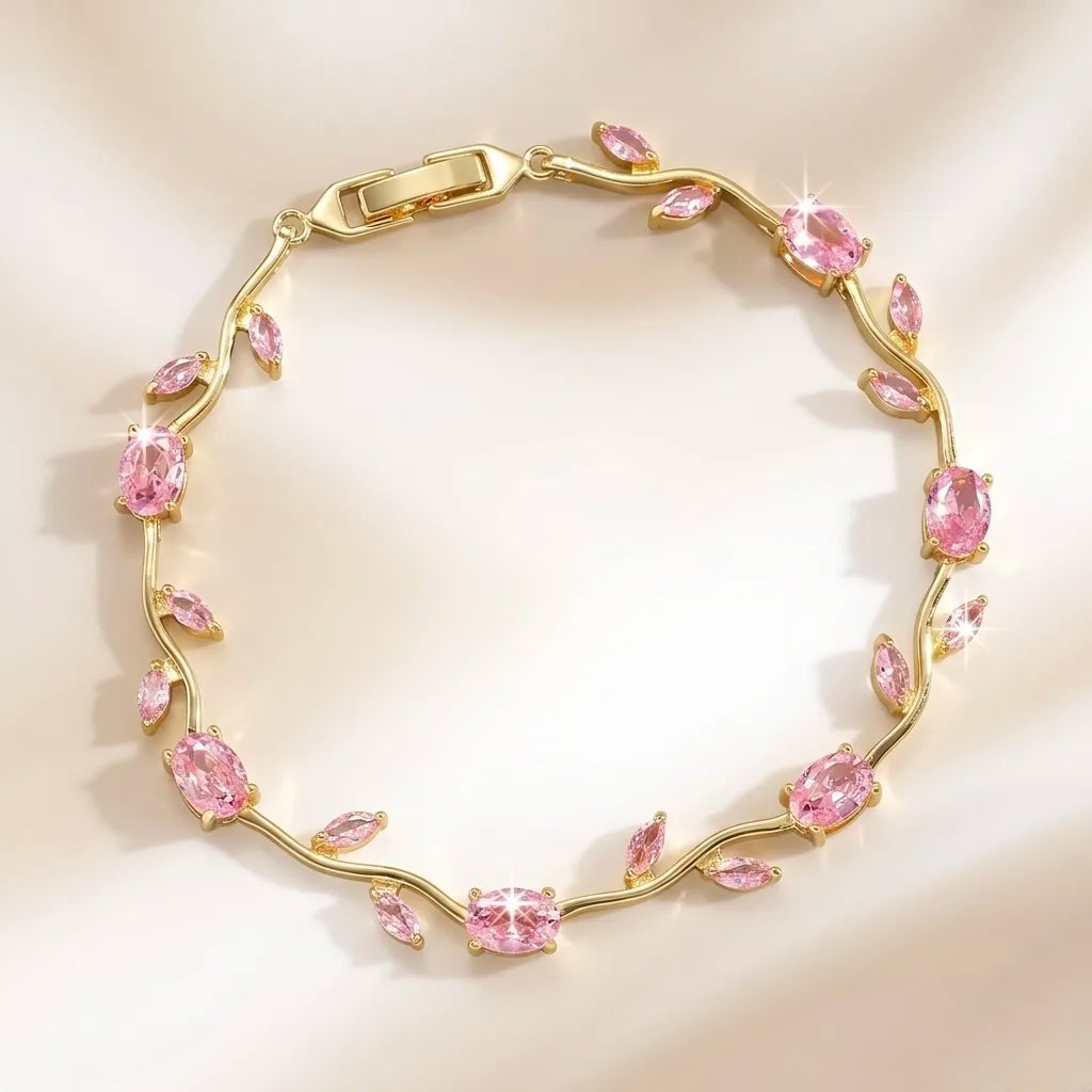 18Kt Gold Plated Pink Crystal tulip  Bracelet