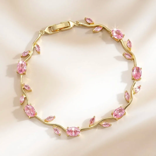 18Kt Gold Plated Pink Crystal tulip  Bracelet