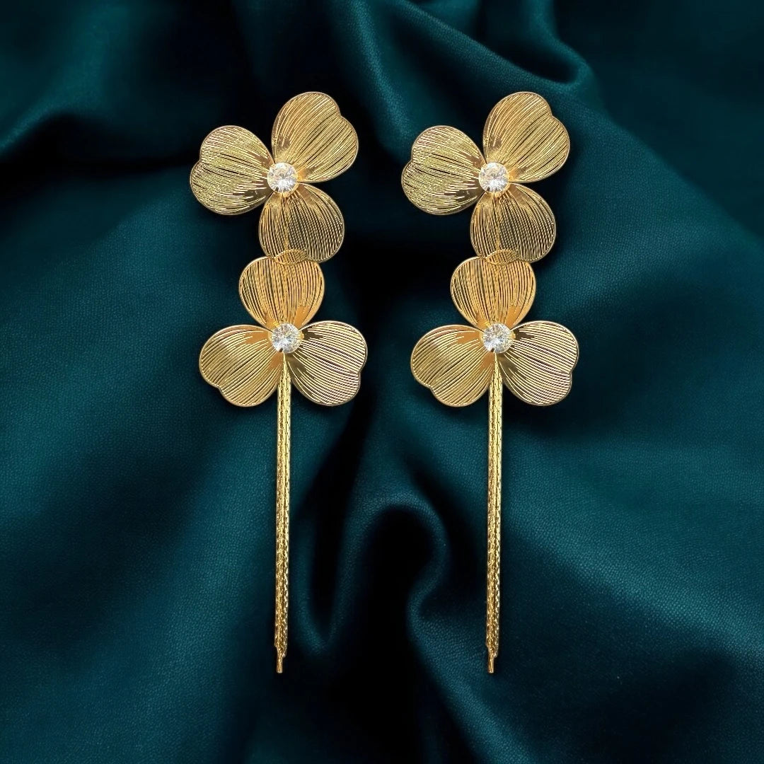 Golden Floral Tassel Earrings – Anti-Tarnish & Waterproof