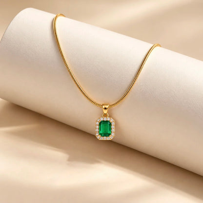 18Kt Gold Plated Emerald Green Crystal Pendant Necklace