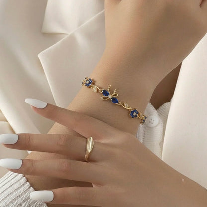 18Kt Gold Plated Sapphire Floral Bow Bracelet