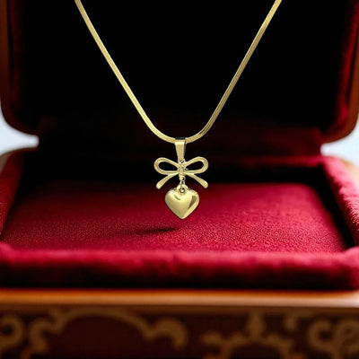 Elegant Bow Heart Pendant Chain