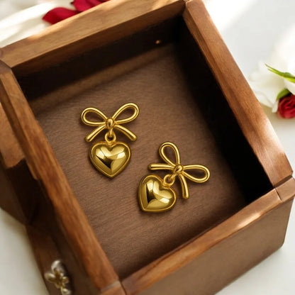 Romantic Bow Drop Earrings - 18K Gold Plated & Waterproof