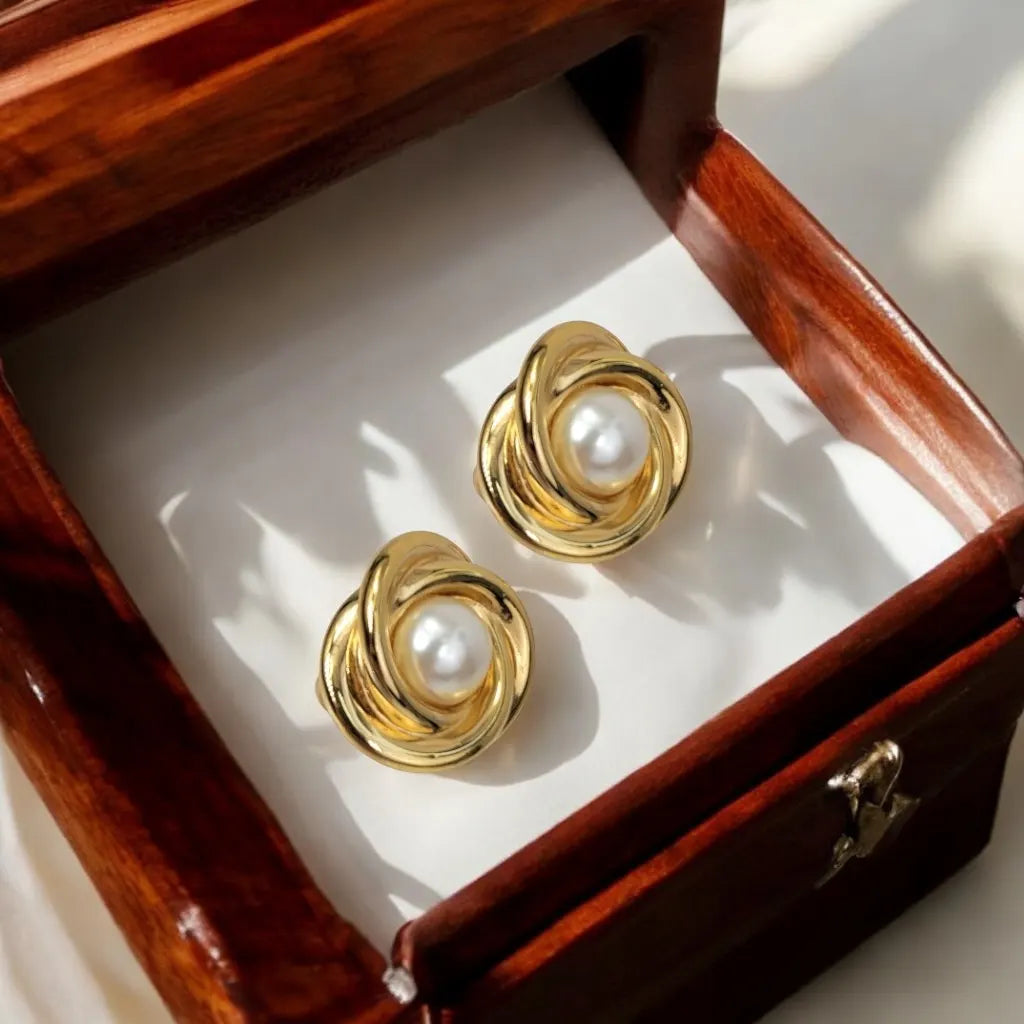 Pearl Bloom Studs – Gold Plated Daily Luxe Earrings