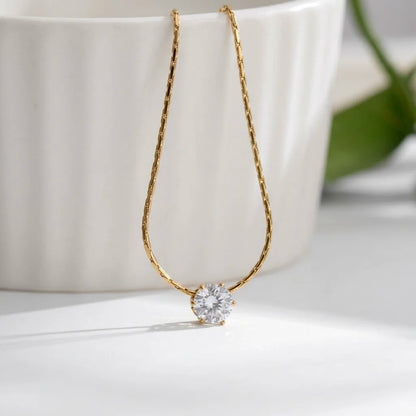 18Kt Gold Plated Round Cut Solitaire Pendant Necklace