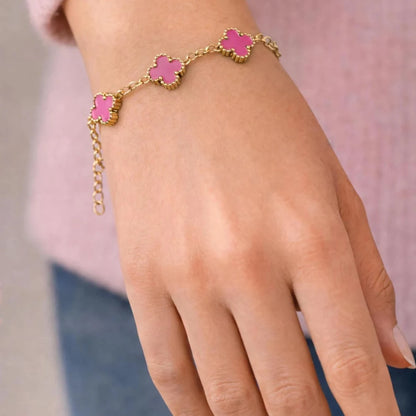 18KT Gold Plated Elegance Pink Clover Bracelet