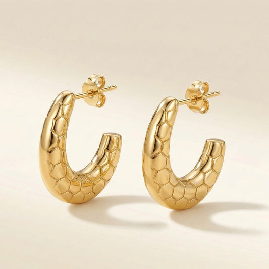 18KT Gold Plated Honeycomb Luxe Hoops