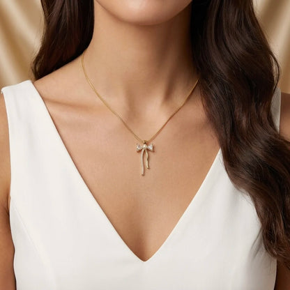 18Kt Gold Plated Bow Shaped Pearl Necklace