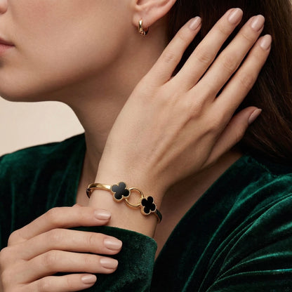 18Kt Gold Plated Double Clover Charm Bracelet