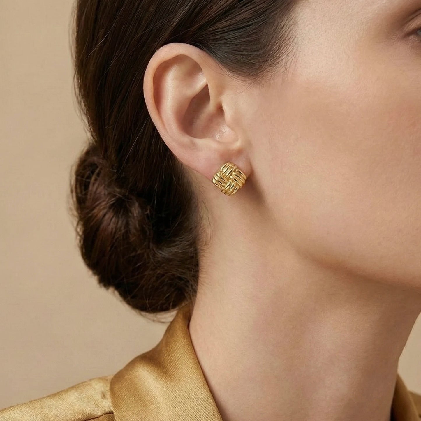 18KT Gold Plated Chunky Grid Earrings