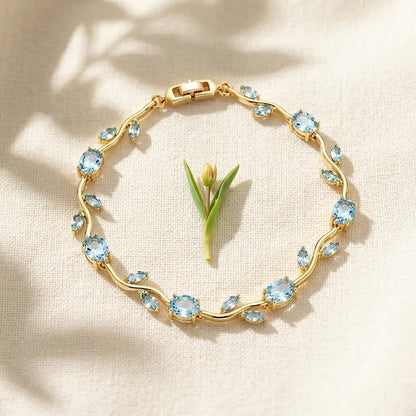 18Kt Gold Plated Aquamarine Crystal Tulip Bracelet