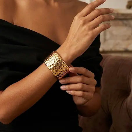 18KT Gold Plated Wavy Hammer Luxe Bracelet Cuff