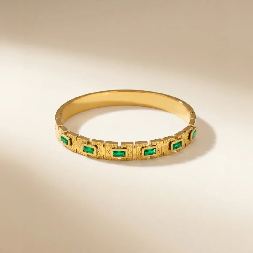 Emerald Regal Engraved Bangle