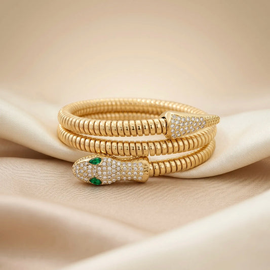18KT Gold Plated Emerald Eye Luxe Snake Bracelet