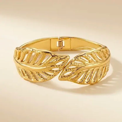 Golden Leaf Embrace Bracelet Cuff