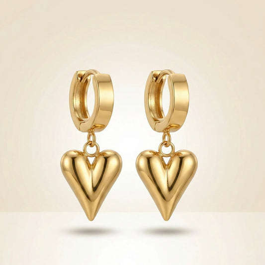 18KT Gold Plated Elegant Heart Dangling Earrings
