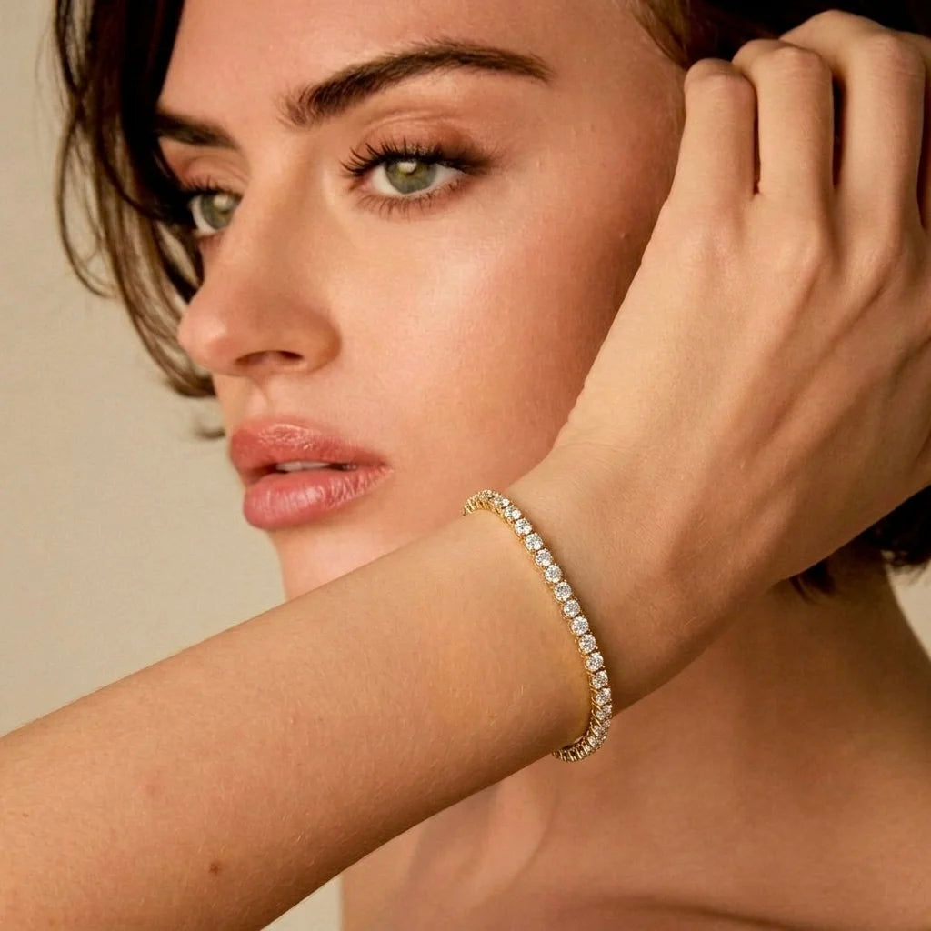 18Kt Gold Plated Minimal Crystal Tennis Bracelet