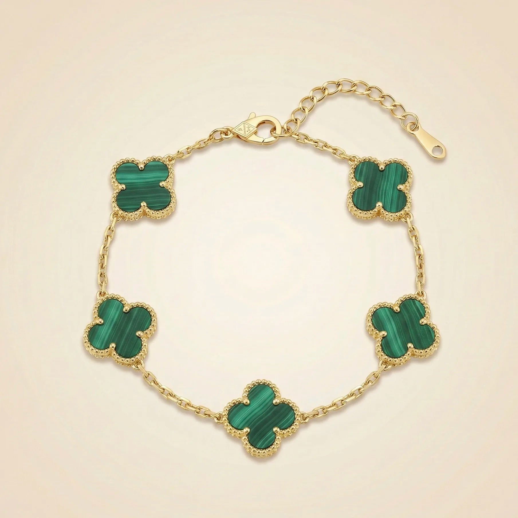 18KT Gold Plated Elegance Green Clover Bracelet