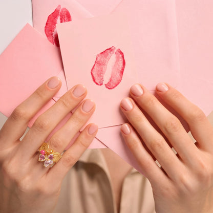 18Kt Gold Plated Pink bow Adjustable  Ring
