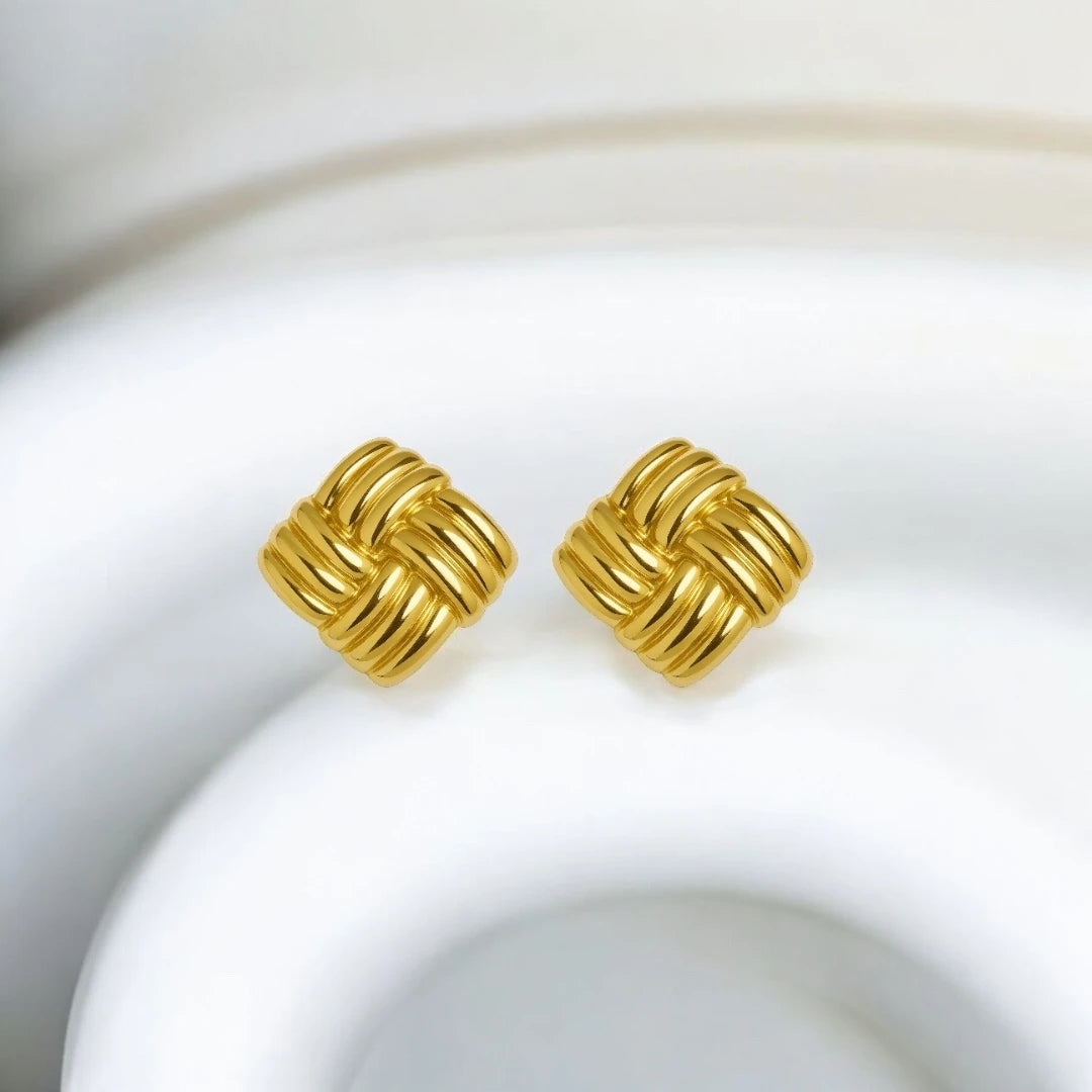 Chunky Gold Grid Earrings - 18K Gold Plated & Waterproof