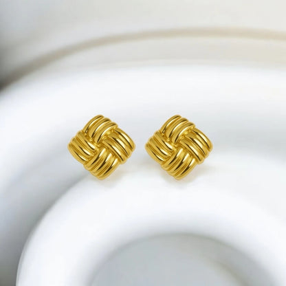 Chunky Gold Grid Earrings - 18K Gold Plated & Waterproof