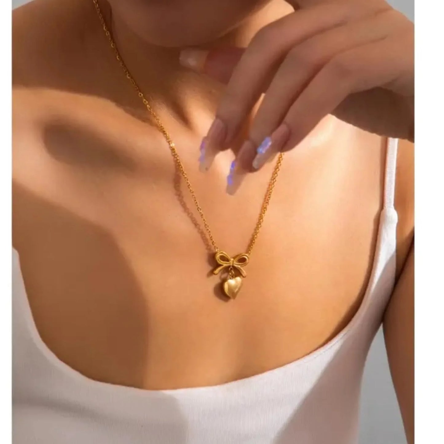 Elegant Bow Heart Pendant Chain