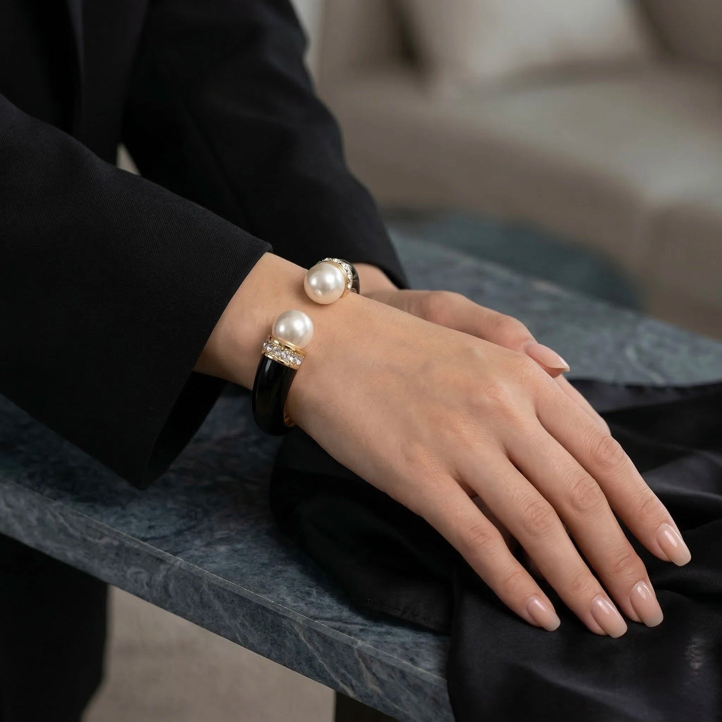 18KT Gold Plated Midnight Pearl Glam Cuff