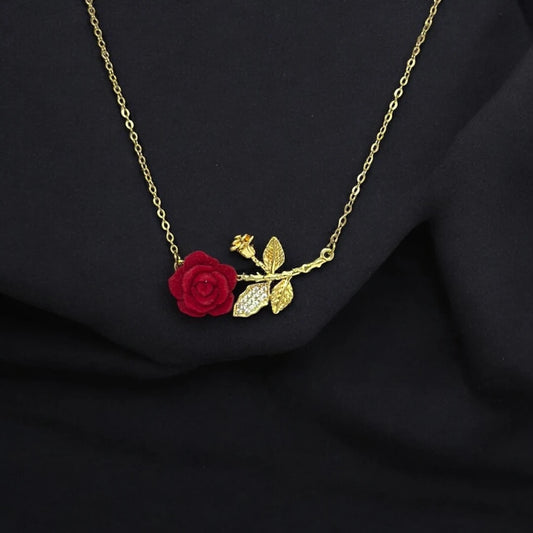 Red Rose Gold Stem Pendant Necklace