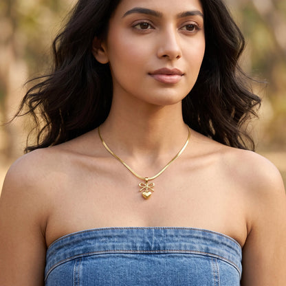 18KT Gold Plated Elegant Bow Heart Pendant Chain
