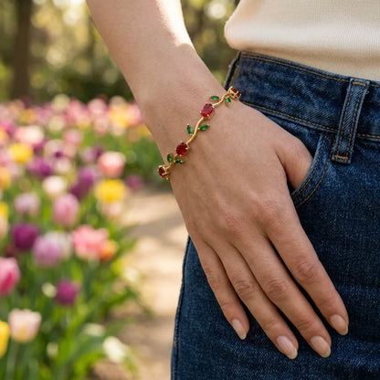 18Kt Gold Plated Ruby & Emerald tulip  Bracelet