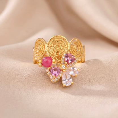 18Kt Gold Plated Pink bow Adjustable  Ring