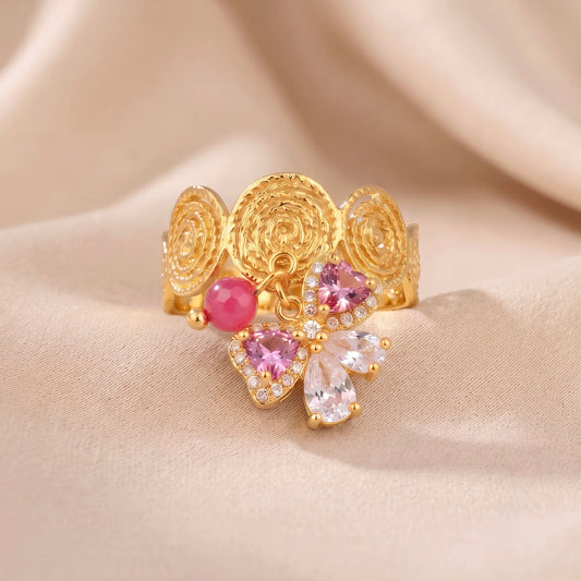 18Kt Gold Plated Pink bow Adjustable  Ring