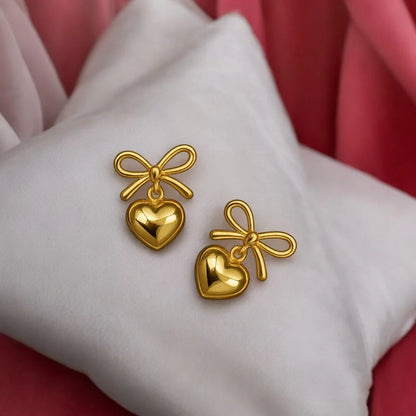 Romantic Bow Drop Earrings - 18K Gold Plated & Waterproof