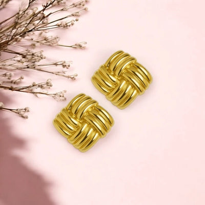 Chunky Gold Grid Earrings - 18K Gold Plated & Waterproof