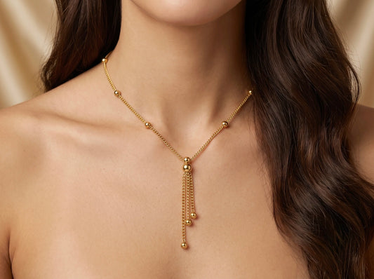 18Kt Gold Plated Beaded Y-Drop Necklace