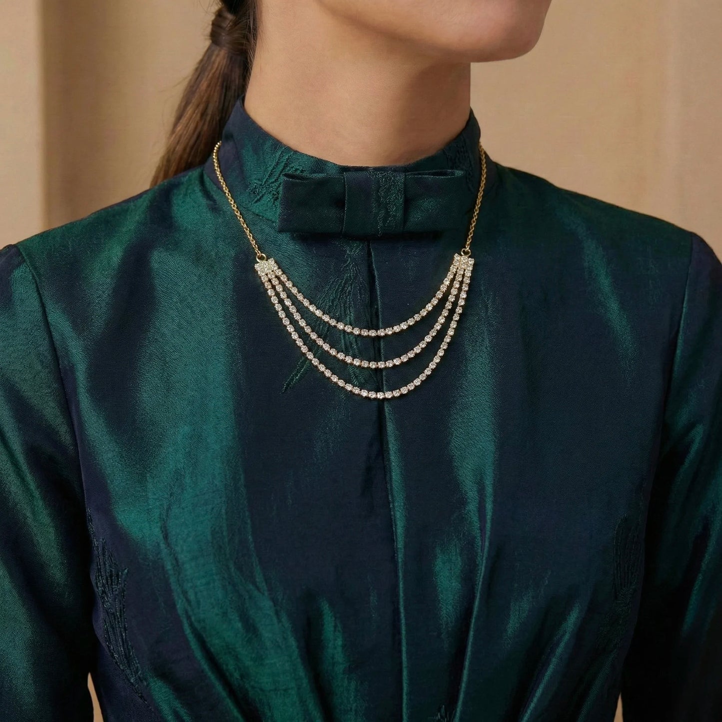 18Kt Gold Plated Luxe Triple Layer CZ Necklace
