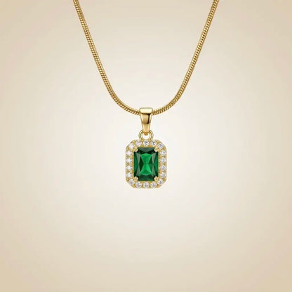 18Kt Gold Plated Emerald Green Crystal Pendant Necklace