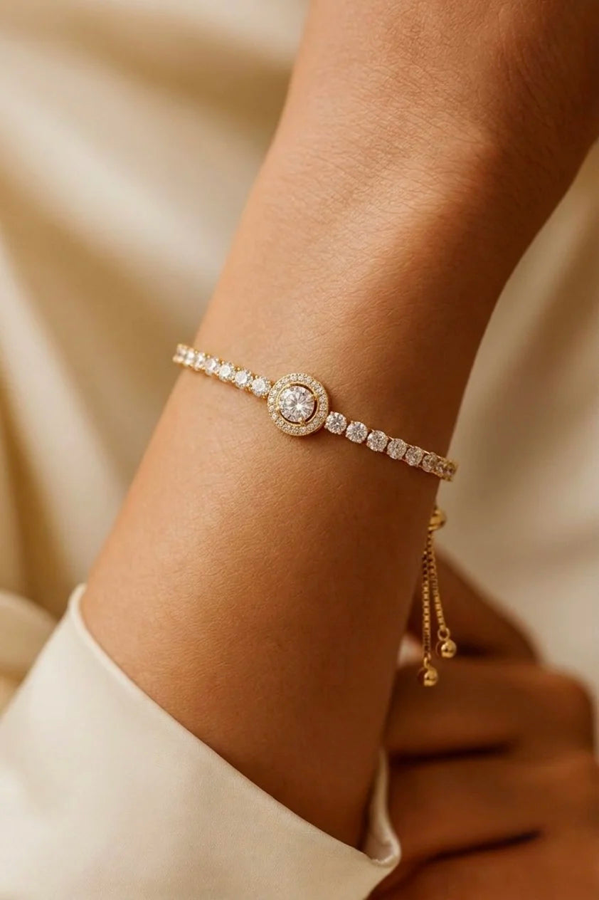 18Kt Gold Plated Crystal Tennis Adjustable Bracelet