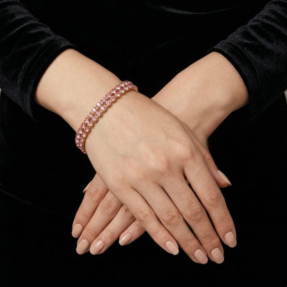 18Kt Gold Plated Pink Crystal Tennis Bracelet