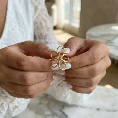 Adjustable, 18Kt Gold Plated Open Flower Designer Ring